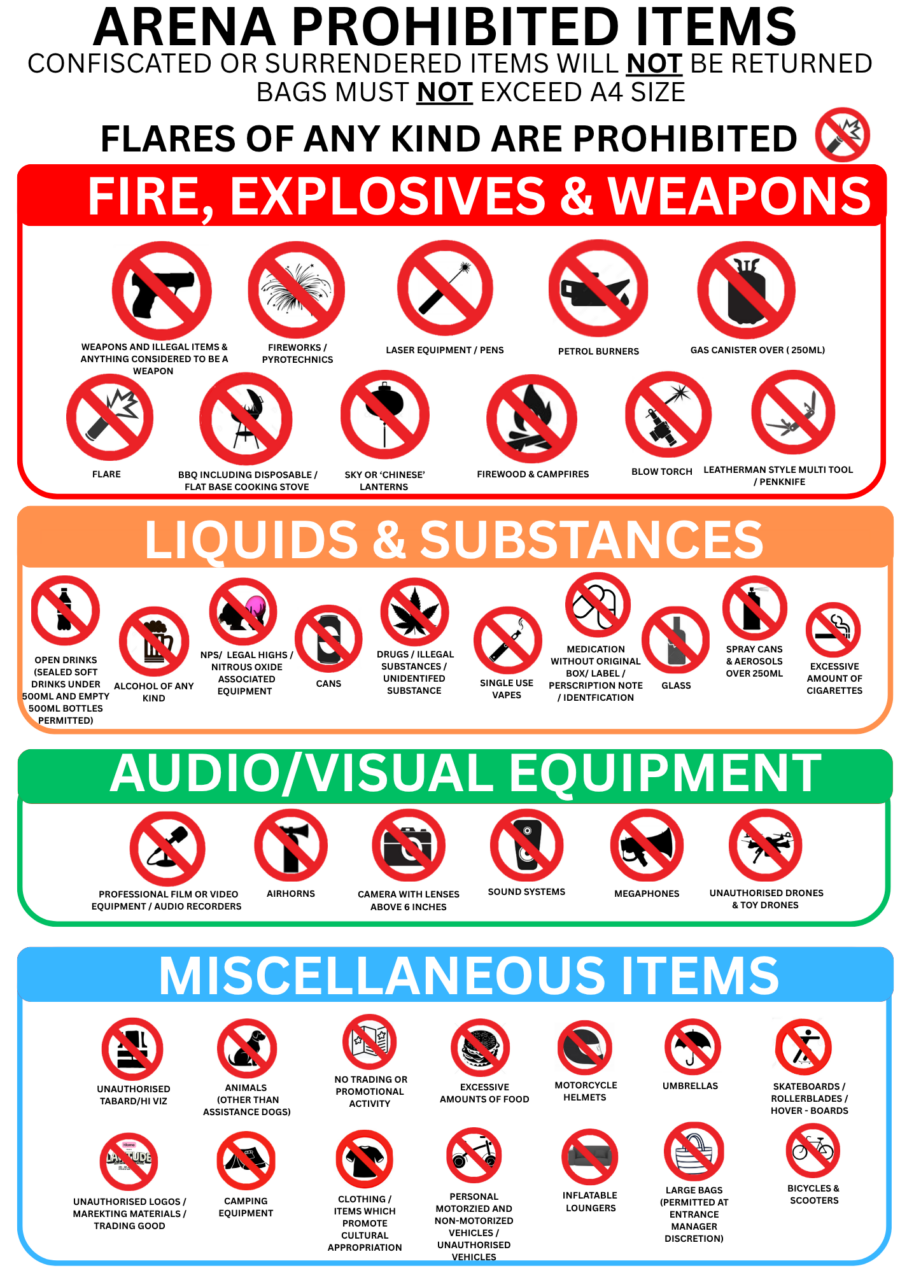 arena prohibited items