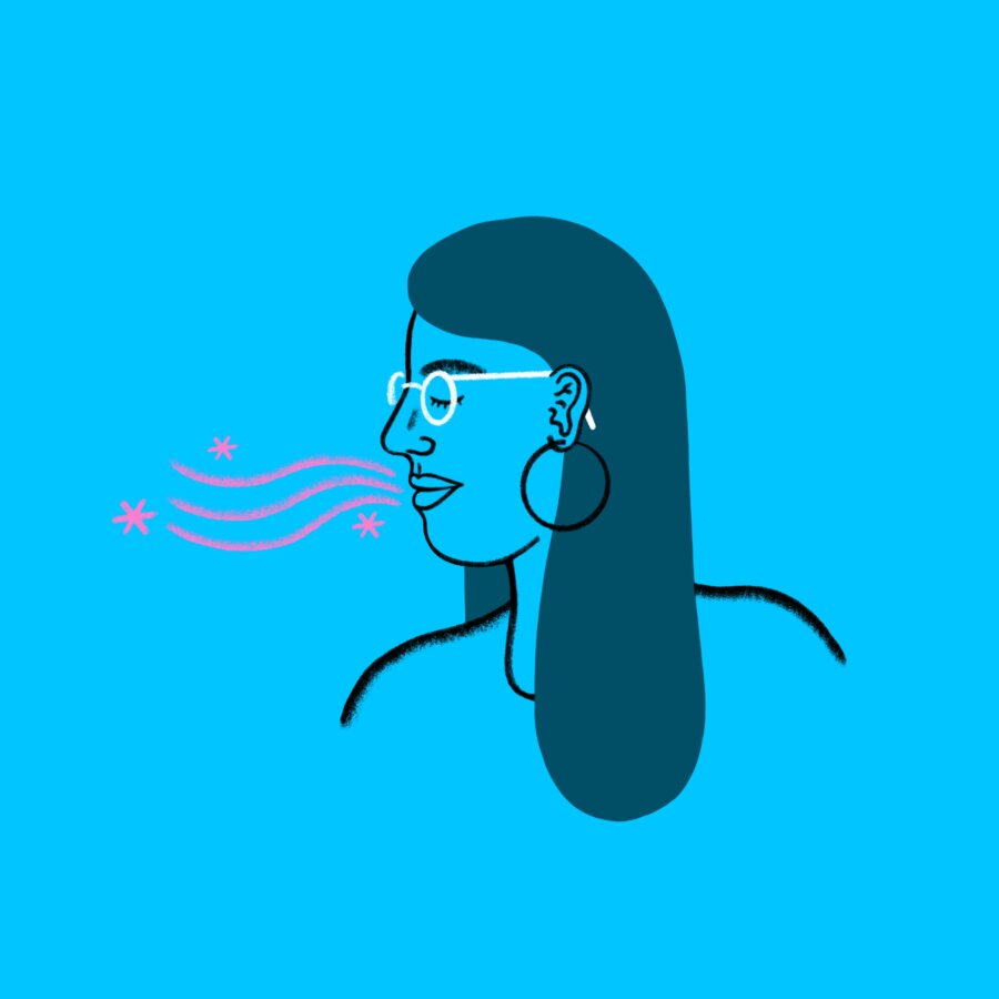 cartoon illustration of a woman breathing