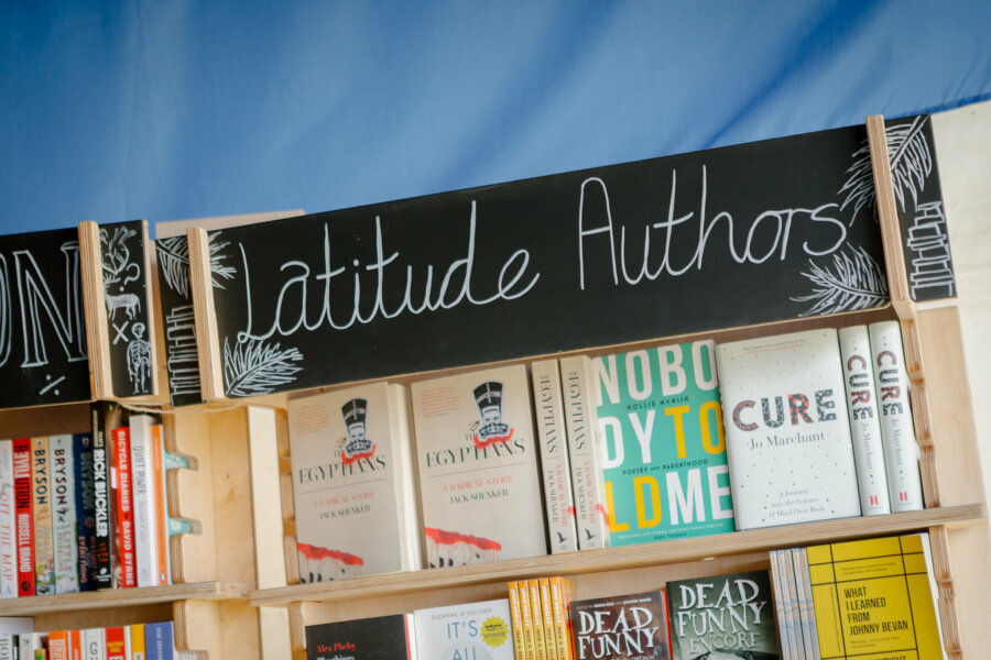 image of the bookshop at latitude, featuring a sign saying 'latitude authors' 