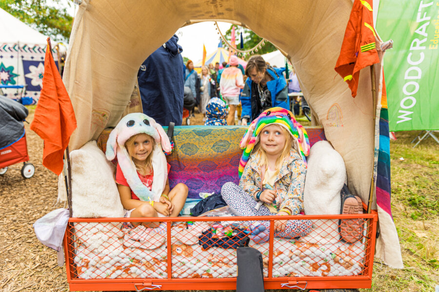 two children in a trolley