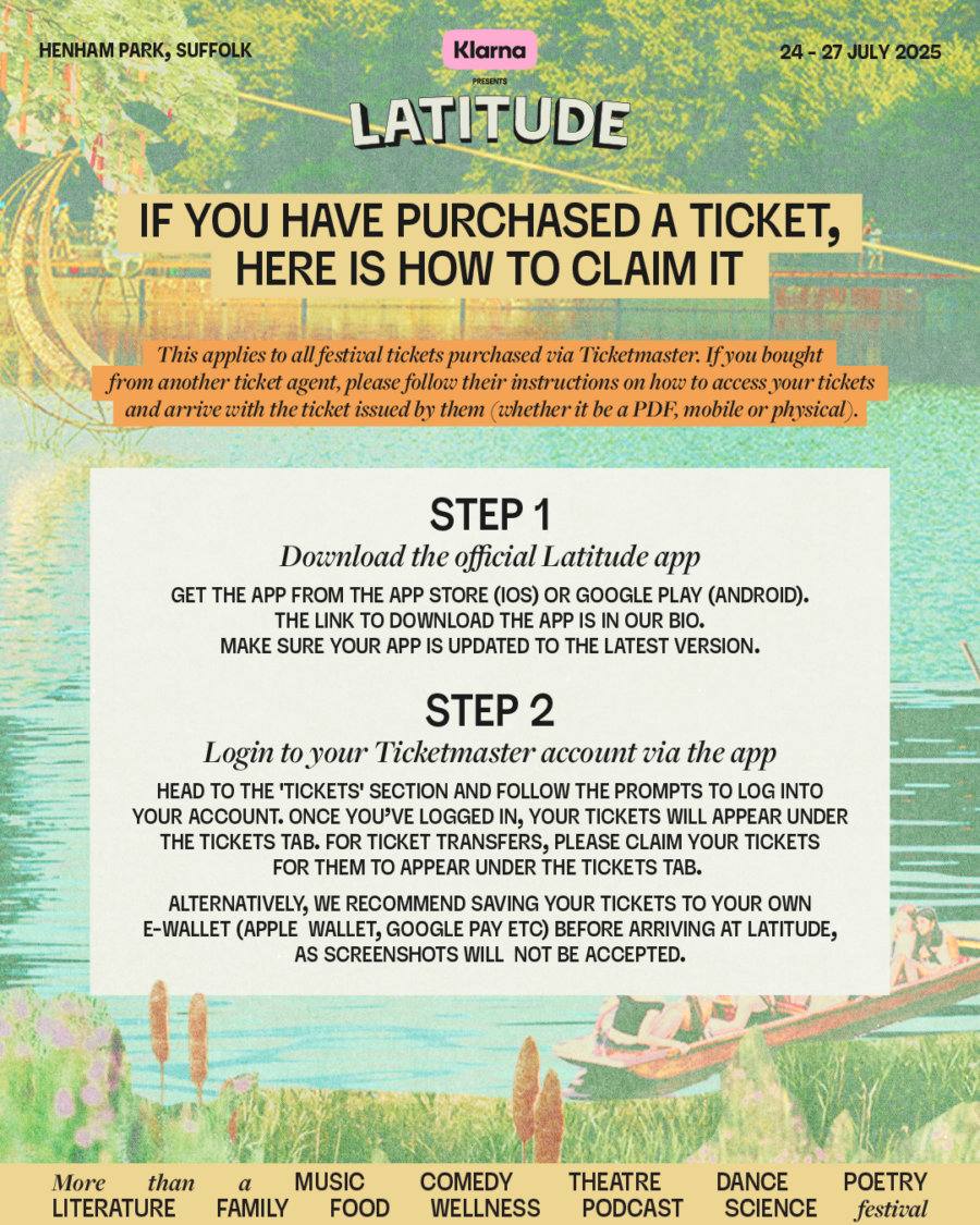 Instructions on how to access digital tickets for Latitude 2025. This is listed in writing in this article.
