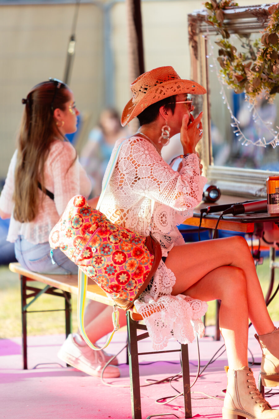 People getting ready in boutique bathrooms