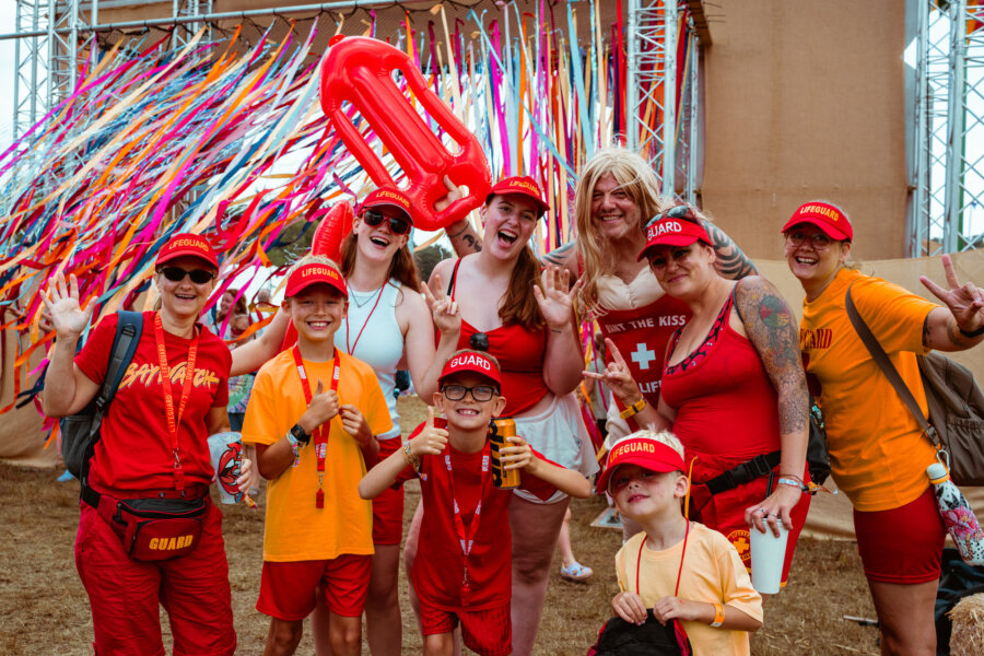 a family dressed as lifeguards
