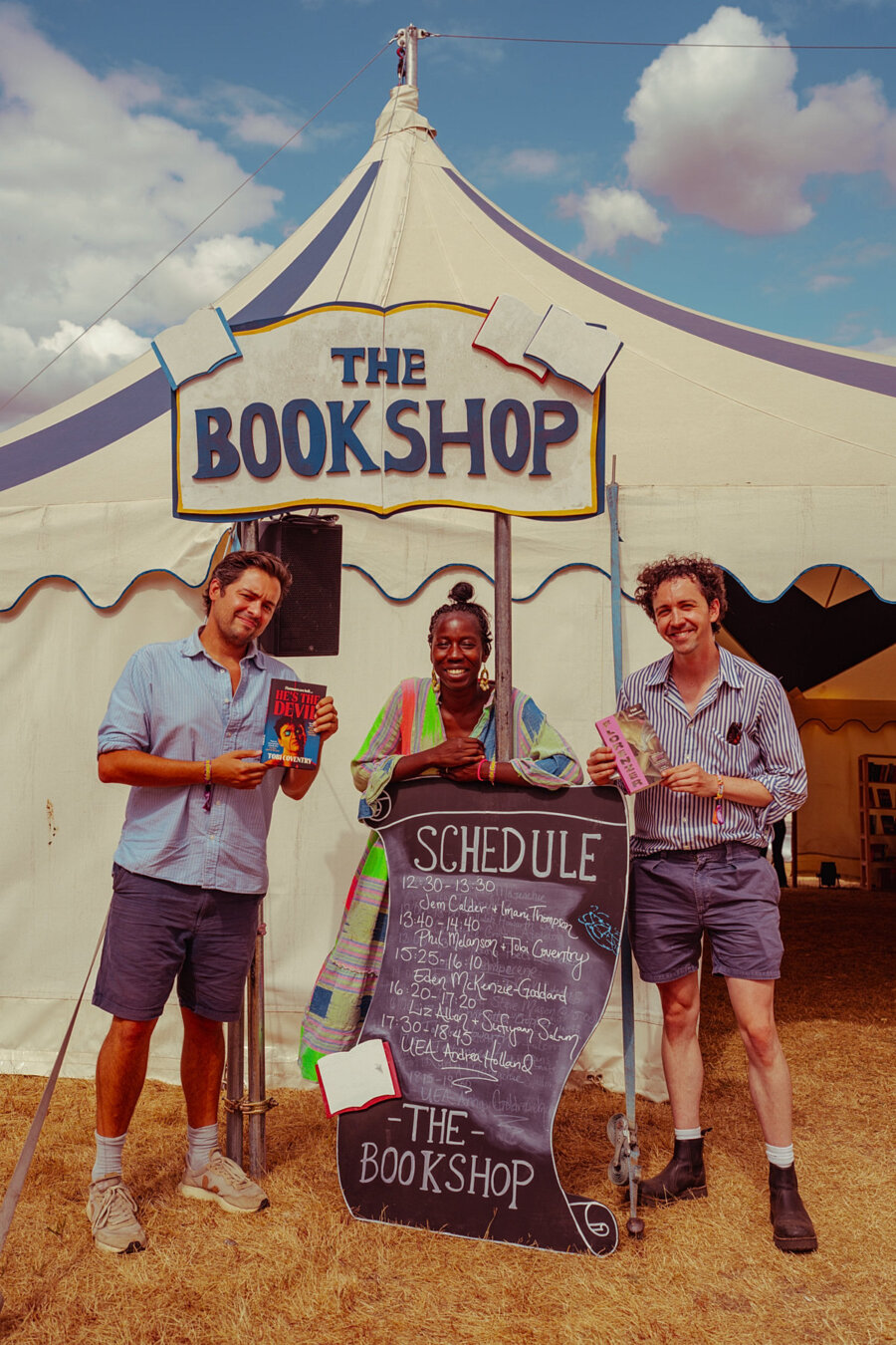 Tobi Coventry, Sarah Gwonyoma and Phil Melanson outside The Bookshop